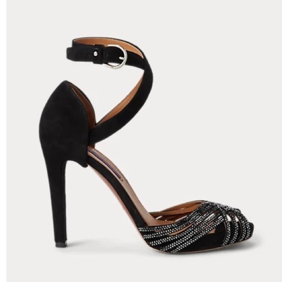 Ralph Lauren Purple Label Velia Embellished Goat-Suede Sandals Sz. 40 - Picture 3 of 16